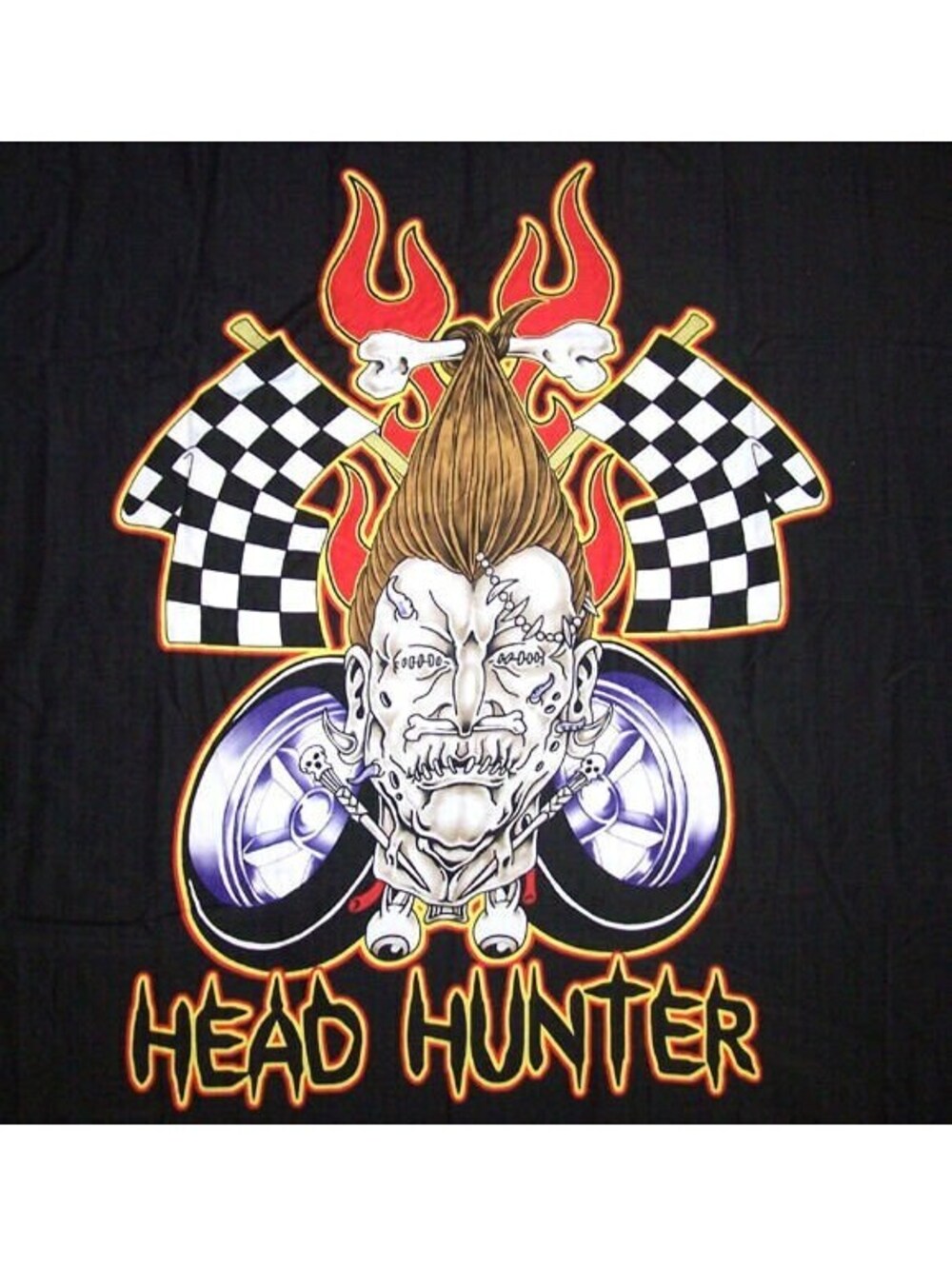 HEAD HUNTER Racing Flag Wall Banner: Hot Rod Muscle Car Tapestry (45" x 45")